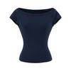 Top Básico de Rede Elegante com Cintura Ajustada Slim-fit Manga Curta Cor Sólida para Mulheres