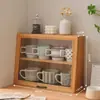 Caja de almacenamiento para tazas de escritorio, estante de almacenamiento para juego de té de madera maciza, gabinete de almacenamiento vintage para perfume y cuidado de la piel con tapa