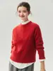 Nueva colección de otoño: Suéter de punto mezcla 75% cachemir, 25% seda de morera, estampado floral, cuello redondo, manga larga, casual, corte holgado y efecto adelgazante