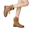 Botines estilo Martin arrugados con forro de polar y flecos western, nuevo modelo invierno 2026, a media pantorrilla, antideslizantes, gamuza, botines cortos ajustados retro para mujer