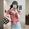 Tejido de punto fino con cuello cuadrado para mujer Verano 2025 Nuevo estilo coreano Retro francés Rayas coloridas Top corto Moderno