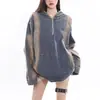 Comércio Transfronteiriço Ligeiramente Imperfeito Americano Primavera e Outono Estilo Retrô Preguiçoso Meio Zíper Jeans Moda Pulôver Top Solto e Alto