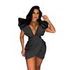10415 Venta al por mayor de ropa para mujer europea y americana de Amazon, verano 2023, nuevo vestido sexy de color sólido con escote en V profundo y manga corta sin espalda