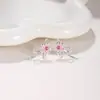 Brincos de Flor Rosa Doce com Cinco Pétalas e Laço Assimétrico Brincos Elegantes Brincos com Pino de Prata 925 Luxo Acessível e Sensação de Alto Padrão
