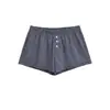 Calça Reta Casual Esportiva Americana para Meninas Quentes Elástica Cintura Baixa Botão Listrado Shorts Verão Novo Sexy Hot Pants