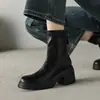 Botines Retro de Punta Redonda con Tacón Grueso para Mujer Otoño 2026, Nuevas Botas de Tacón Alto Elásticas de Moda para Adelgazar para Otoño e Invierno