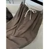 Calça Casual Yuran 26 Estilo Novo de Início de Primavera em Tencel Lavado à Areia com Pregas Tridimensionais Segmentadas Cintura Elástica Perna Larga Comprimento Total
