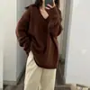 Suéter Europeo de Otoño e Invierno de Largo Medio con Cuello en V de Lana 100 Pura para Mujer, Suéter Holgado, Suave y Relajado, Camisa de Punto para Usar Debajo de la Ropa Exterior