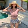 Traje de Baño para Pareja Explosiones Traje de Baño Set de Tres Piezas para Mujer Estilo Fragante de Aguas Termales de Corea del Sur Bikini Conservador Dividido Traje de Baño Cubre Vientre