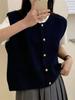 Chaleco de Punto Coreano Maillard para Mujer Dongdaemun Cuello Redondo Cárdigan Holgado de Punto de Botón Único Chaleco Suéter Apilado