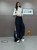 Pantalones Casuales con Costuras de Bordado Pesado para Mujer Otoño 2024 Nuevo a Rayas Ajustados Holgados de Pierna Ancha Pantalones de Pierna Recta