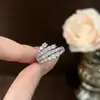 Design de Nicho Transfronteiriço Europeu e Americano, Versátil e Deslumbrante, Cheio de Diamantes, Brilhando Como um Céu Estrelado, Anel Aberto Cravejado de Zircônias