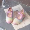 Primavera Verão Novo Cristal Salto Alto Infantil Meninas Princesa Performance Sapatos de Couro Solado Macio Lantejoulas Coloridos Sapatos de Uma Cor Pequenos Tendência