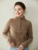 Suéter de Cachemira para Mujer, Cuello Alto con Media Cremallera, Corte Holgado, Nuevo Tejido de Lana Otoño e Invierno, Top Grueso de Capa Base