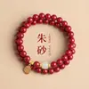 Pulsera de Cinabrio Crudo con Cuentas de Jade y Amuleto de la Fortuna, Doble Bucle de Arena Dorada Púrpura de Alto Contenido, Pulsera del Año Zodiacal para Hombres y Mujeres, Regalo de Joyería