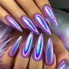 Unhas Redondas Amêndoa Longas Iridescentes Galvanizadas Moda Estilo Ins Europeu e Americano Simples e Estilosas Nail Art Desmontável Usável