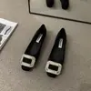 Zapatos Planos de Punta Cuadrada para Mujer 2026 Primavera Nuevo Estilo Gamuza Suela Suave Antideslizantes Boca Baja Mocasines Zapatos Negros de Trabajo con Hebilla Cuadrada