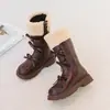 Botas Altas para Niña 2026 Otoño/Invierno Nuevo Estilo Lazo Estilo Princesa Con Felpa Moda Niña Retro de Cuero