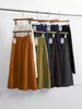 Saia Midi Lisa Clássica Vintage para Mulheres, Outono e Inverno, Cintura Alta Estilo Coreano Versátil Emagrecedora de Veludo Cotelê com Bolsos