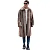CI Europeo y Americano F0955 Abrigo Largo de Piel Otoño/Invierno Contraste de Color Felpa Gruesa Chaqueta Cálida para Hombre