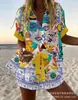 Conjunto de shorts de playa y camisa de manga corta para mujer, estampado floral 3D digital colorido para vacaciones, ropa casual
