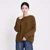Blusa de tricô casual de outono, versátil, de corte solto com ombros caídos e mangas morcego, modeladora e elegante, versátil, estilo Issey Miyake