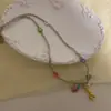 Novo Colar de Cristal Colorido Pequeno Doce e Fofo com Contas Corrente de Clavícula Moda de Nicho Design de Alto Padrão para Mulheres