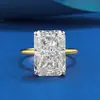 Joyería de Plata Plata S925 Oro Anillo Rectangular de Corte Flor de Hielo 9*13mm para Mujer Transmisión en Vivo Xiaohongshu Moda Europea y Americana Versátil