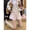 Pantalones Cortos Casuales con Encaje de Fabricante para Mujer Verano Estilo Puro Lujuria Cintura Alta Rayados Pierna Ancha Pantalones Calientes