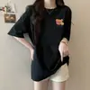 Camiseta de Manga Corta con Estampado de Dibujos Animados Estilo Coreano de Verano para Mujer, Nuevo Diseño Holgado Bf Perezoso Versátil Top de Media Manga Tendencia