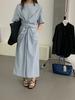 Minsen vestido corto de algodón y lino Tencel coreano en línea para mujer con diseño de tiras cruzadas en la cintura, vestido largo 69398