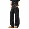 Jeans de Mezclilla Cruda Estilo Retro Americano de Pierna Ancha en A para Hombre, Pantalones Casuales Americanos de Pierna Recta con Botones para Verano