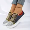 Tênis Casuais Modernos para Casal 2025 Novo Tênis Baixo com Patchwork de Lantejoulas Color-Blocking em Dourado, Azul e Prata com Solas Planas