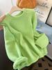 Suéter de Tricô Verde com Gola Redonda e Manga Longa para Mulheres 2025 Novo Estilo Coreano Estilo Relaxado Top de Outono Precoce de Alta Qualidade