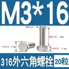 Tornillo Hexagonal Exterior de Acero Inoxidable 316 Perno Hexagonal Exterior M3M4M5M6M8M10M12M14M16M18M20M24