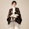 Chal de capa con borlas y estampado de cuadros estilo Old Money para mujer, abrigo cálido de otoño e invierno, tacto cachemir, capa de comercio exterior