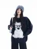 Suéter Fofo e Peludo com Tema de Cachorro em Pelo de Visão para Mulheres, Blusa de Tricô Solta e Macia Estilo Preguiçoso para Primavera e Outono