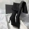 Primer Encuentro Botas Elásticas de Temporada Punta Fina Tacón Alto Botas Largas Gamuza Ajustadas Cremallera Lateral Tacón Fino Ajustadas a la Pierna Botas Hasta la Rodilla