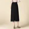 Falda de tela de traje con dobladillo de encaje, cierre lateral, cintura elástica en la parte posterior, falda ajustada, falda elegante de una pieza para mujer