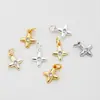 Estrella de cuatro puntas de cobre con incrustaciones de circonita de oro real que conserva el color, gota pequeña, accesorios para pulsera, collar, colgante, lujo ligero, cuatro puntas