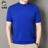 Popular camisa de punto nueva para hombre, suéter de punto fino de manga corta, camiseta básica suave de manga corta para hombre