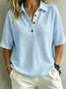 Nueva Camisa Polo de Punto Waffle Suelta de Manga Corta para Mujer Verano 2026, Estilo Europeo y Americano, Top Casual Versátil de Color Sólido