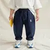 Calça Casual Macia Bordada de Cachorro Estilo Coreano Ins Primavera e Verão Nova Versátil Confortável Calça Longa de Desenho Animado para Meninos e Meninas