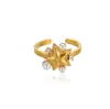 Versão Coreana de Anel Simples de Aço Inoxidável em Forma de Coração com Pérola Sintética Banhado a Ouro 18K Anel Feminino Fabricante Atacado