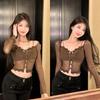 Atacado Transfronteiriço Tops de Menina Quente Novos Slim Fit Manga Longa Tops de Verão com Alças Camisetas Finas de Renda para Mulheres