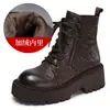 Nueva colección otoño e invierno 2026: Botines de cuero de estilo británico, suela gruesa, estilo retro, hechos de piel de vaca de plena flor, con punta redonda y cierre de cremallera, calzado para mujer