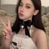 Colar Gargantilha Sexy Estilo Desejo Puro com Laço Branco e Sino para Mulheres, Corrente de Pescoço com Design de Nicho, Colar Suave para Meninas Maid