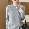 Cárdigan de Lana con Hebilla de Perlas para Mujer Diseño Irregular Doble Cremallera Prendas de Punto Suéter Chaqueta Cuello Redondo Holgado Adelgazante