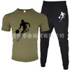 Nuevo Traje Casual de Dos Piezas para Hombre, Camiseta de Manga Corta de Color Sólido con Estampado, Pantalones, Ropa Deportiva Casual de Verano
