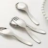 Cuchara y Tenedor Cortos de Acero Inoxidable 316 para Niños, Cuchara y Tenedor Planos de Fondo para Bebé Estilo Chino, Cuchara y Cucharón Creativos Lindos para Sopa